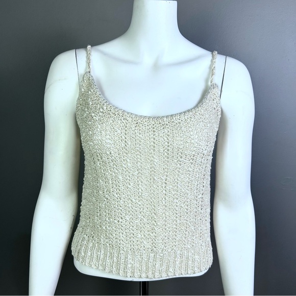 Vintage Cardigan Sweater Size Large twinset Irish Linen Crochet knitted metallic - Picture 10 of 16